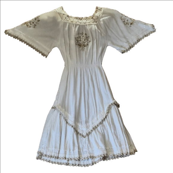 Cream Floral Midi Dress Elegant - Picture 1 of 3